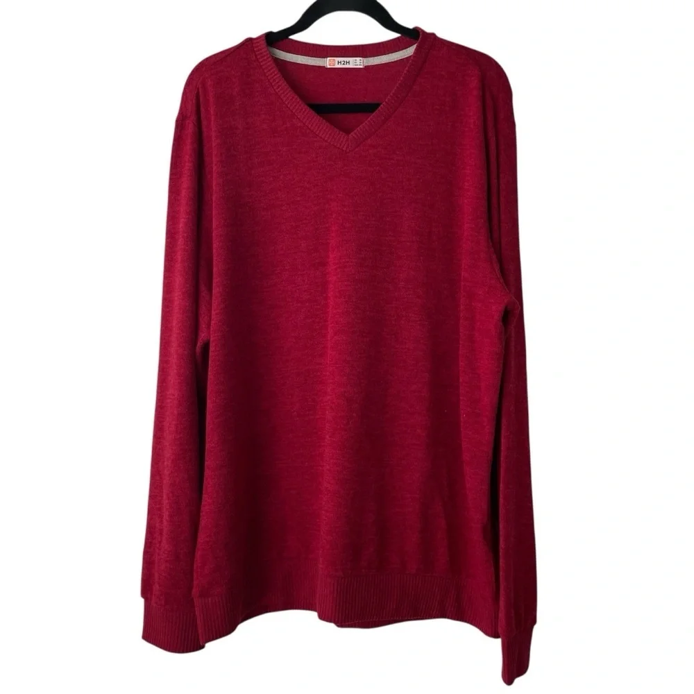 Men’s Red V-Neck Sweater Size XL Transitional Outdoor Casual Cozy Preppy Y2K‎